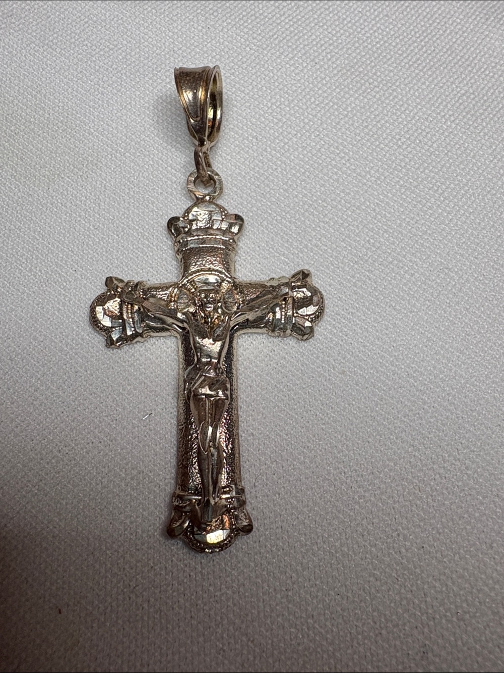 925 Sterling Silver Cross & Bail Distinctive diamond cut Great grad gift.